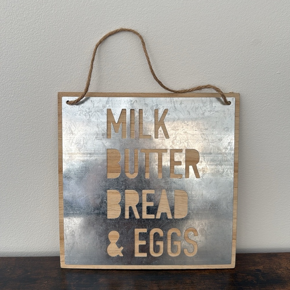 Milk Butter Bread Eggs Rustic Farmhouse Metal Wood Kitchen Wall Decor Sign Art
